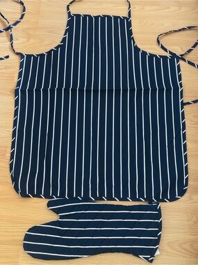 NWT Cambridge 2-Piece Barbecue Set Black Stripe , 100% Cotton, Made in Canada 🇨🇦